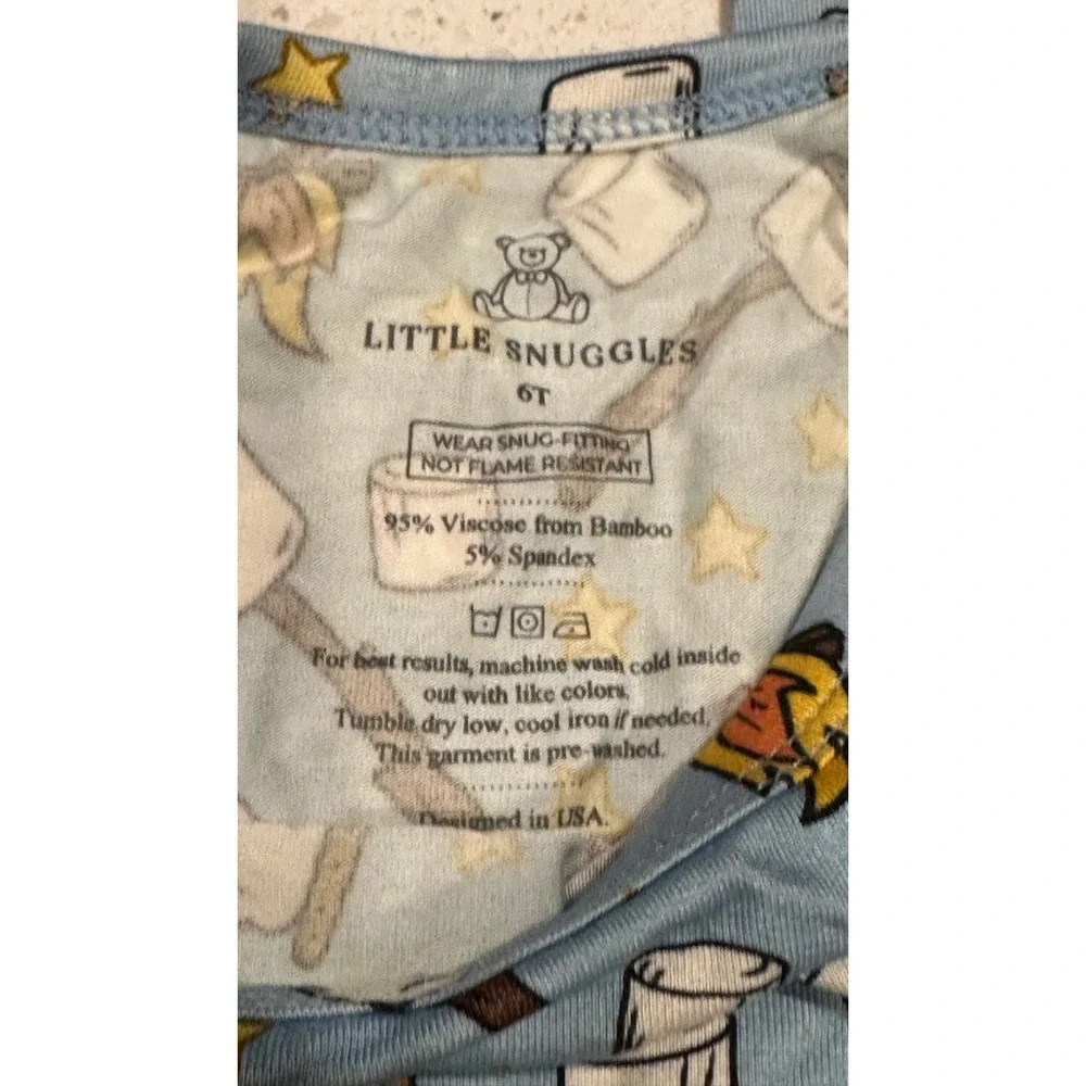 Little Snuggles Kids Smores Bamboo Viscose Pajama Set Blue 6T Campfire Print